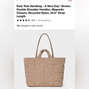 Brand new with tags Quilted Tan Tote Bag